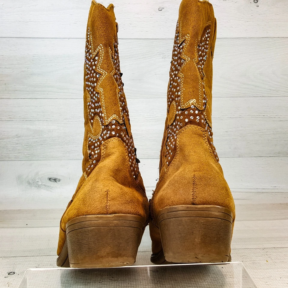 JUSTICIA Niñas Talla 7 Marrón con Estrás Vaquera Botas Niños con Cremallera Foto 2 de 4