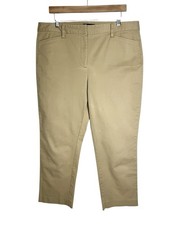 Lands End Women  s Khaki Tan Pants Mid Rise Slim Leg Size 14 Flat Front