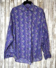 Alan Flusser Shirt Men Large Purple Paisley Long Sleeve Button Up