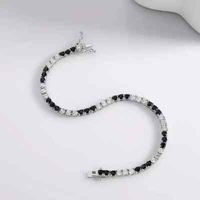 6 Ct Round Simulated Black Diamond Fancy Tennis Bracelet 14K White Gold Plated
