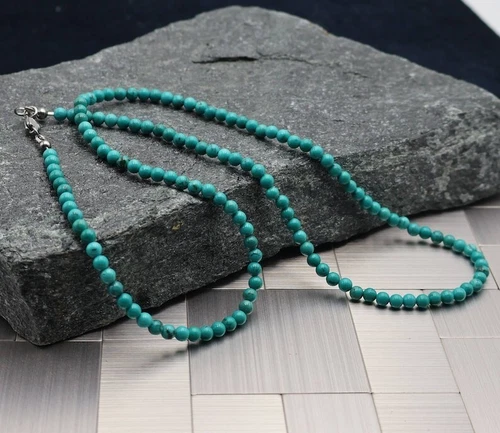 Men's Jewelry 4mm African Turquoise Smooth Round Gemstone Beaded Necklace 20" - Bild 3 von 6