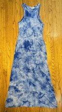 Calvin Klein Maxi Dress M Blue Sleeveless Tie Dye Long Stretch Scoop Neck
