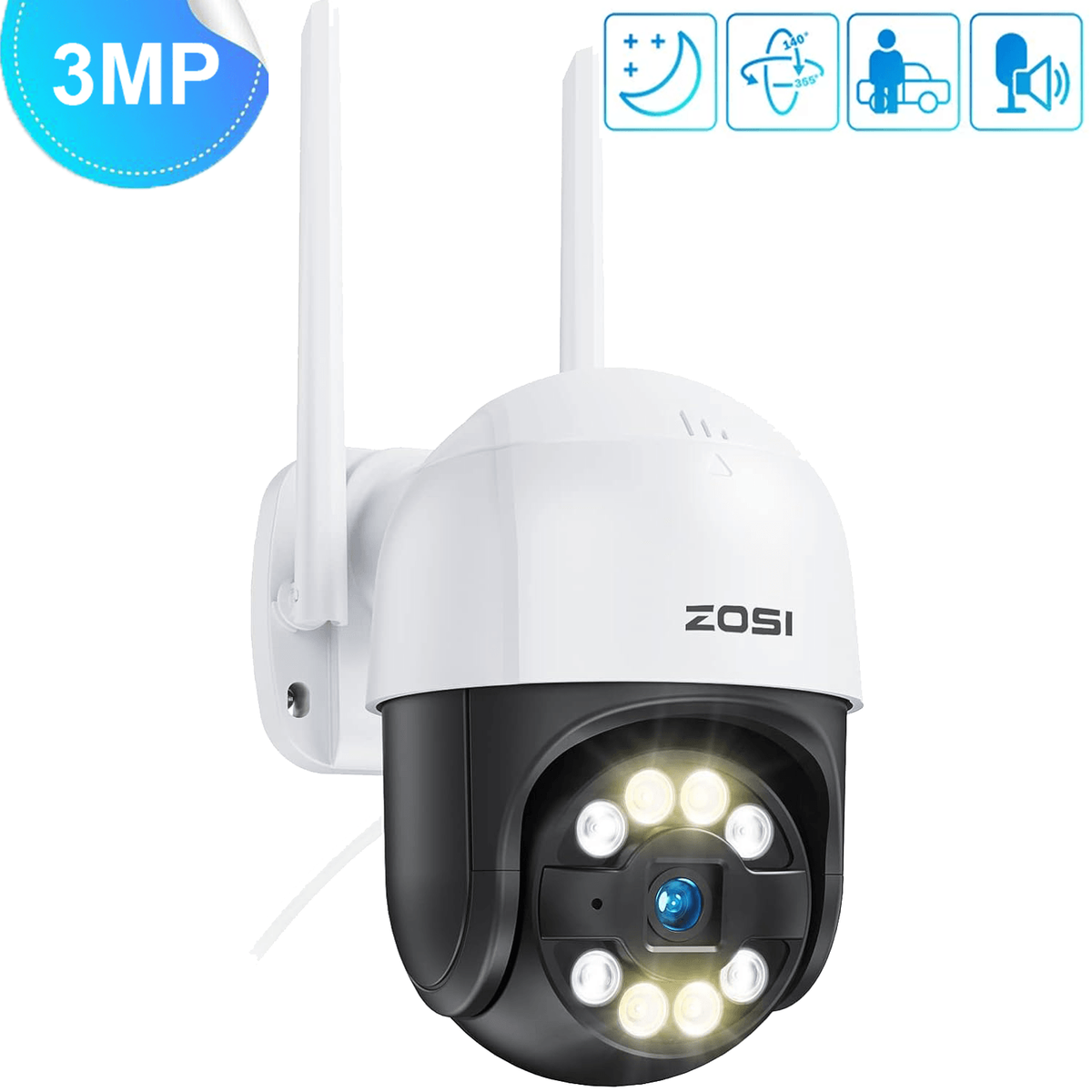 ZOSI 3MP WIFI Security Camera Wireless CCTV 360° PTZ Color Night