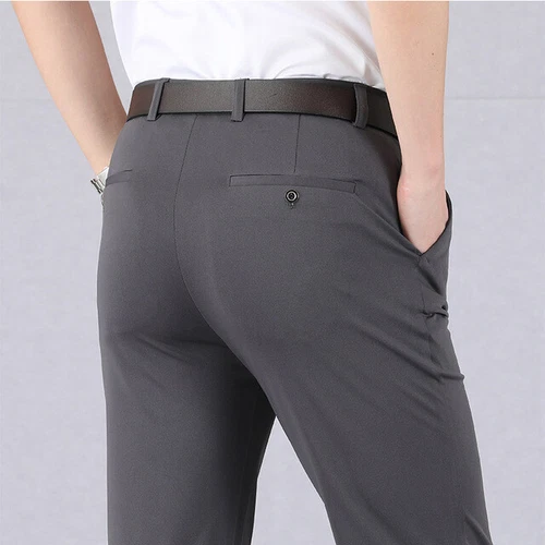 Mens Formal High Waist Stretch Dress Suit Business Trousers Classic Long Pants - Picture 8 of 13