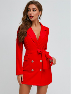 red belted blazer