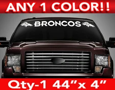 DENVER " BRONCOS " w/Heads WINDSHIELD DECAL STICKER 44"w x5"h ANY 1 COLOR