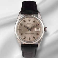 Orologio Rolex Vintage Uomo 36mm Datejust Acciaio Scanalato Quadrante Argento Pelle 1601