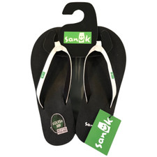 Women's Size 6.0 Sanuk Yoga Joy Black / White Sandals Flip Flops