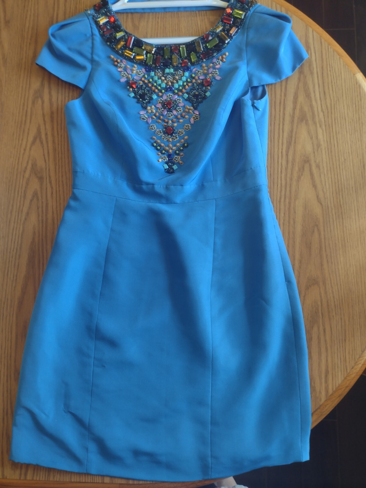 Tibi Size 6 Blue Cocktail Dress with Jeweled Collar – NWT-image