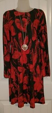 NWT NINE WEST Women's Knit Long Sleeve Fire Red and Black Dress Adorable Size 10