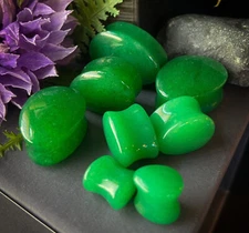 PAIR Real Green Jade Teardrop Stone Plugs Gauges Organic Piercing Body Jewelry