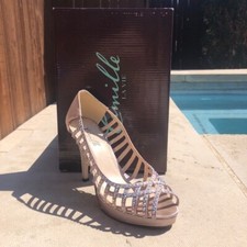 Camille La Vie Rose Gold Peep Toe Bling Heel - Pre-Owned - 7.5W