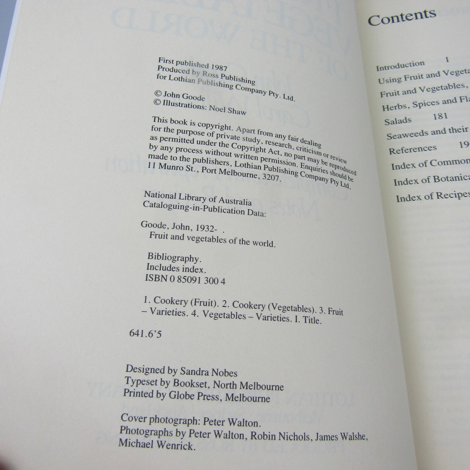 Fruit And Vegetables of the World by John Goode & Carol Willson Hardcover Recipe