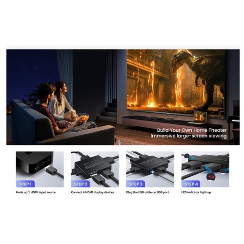 1 In 4 Out 4K HDMI Splitter 1X4 Mirror Screen HDMI Splitter For XBox For PS3/4 - Photo 9/12