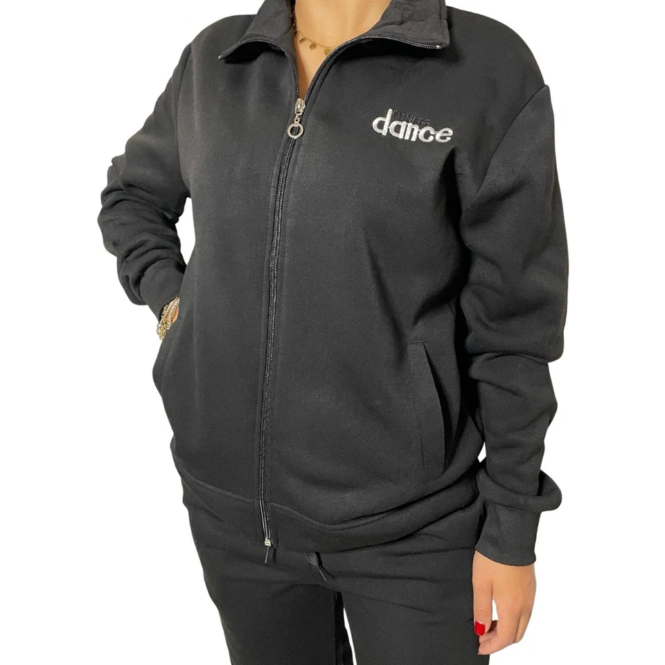 Tuta da donna invernale felpata sportiva completa pantaloni zip XL XXL Nera Blu - Immagine 4 di 4