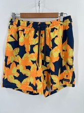 Quiksilver Men L Volley Shorts 17" Swim Trunks Floral Stretch Neon Orange Blue