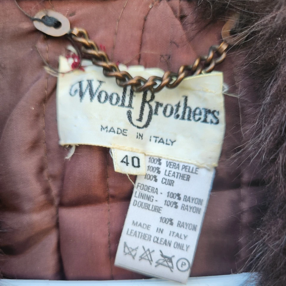 Abrigo de mujer vintage marrón gamuza cuello piel Italia talla 40 S/M Woolf Brothers Foto 3 de 4