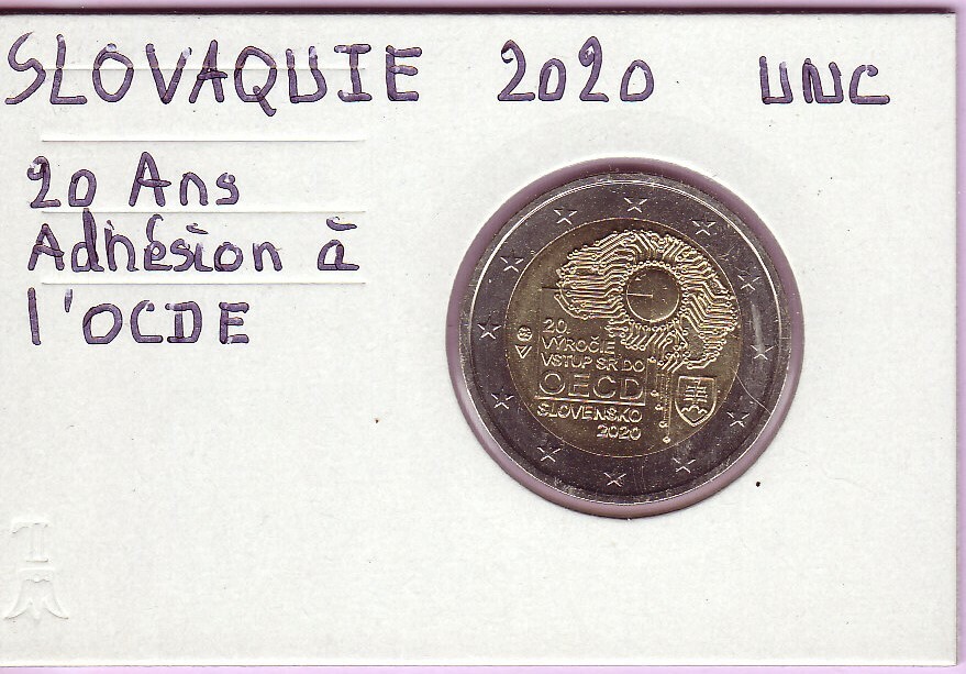 2 Euro SLOVAQUIE 2020 - ADHESION OCDE, 2 € Commémorative UNC sous étui carton