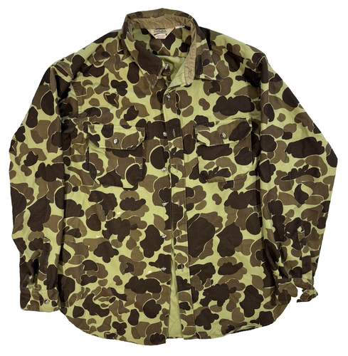 vintage mens green brown camouflage Cabelas camo hunting shirt duck XL 2XL