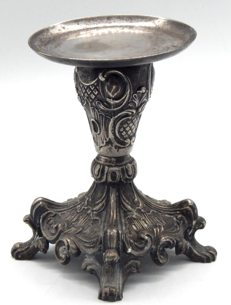 Vintage French Art Nouveau Silver Metal Ornate Heavy Pillar 6.5" Candle Holder