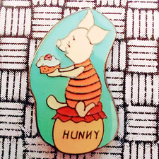 Vintage Piglet Sitting on Hunny Winnie the Pooh Enamel Pin Badge 22mm x 13mm