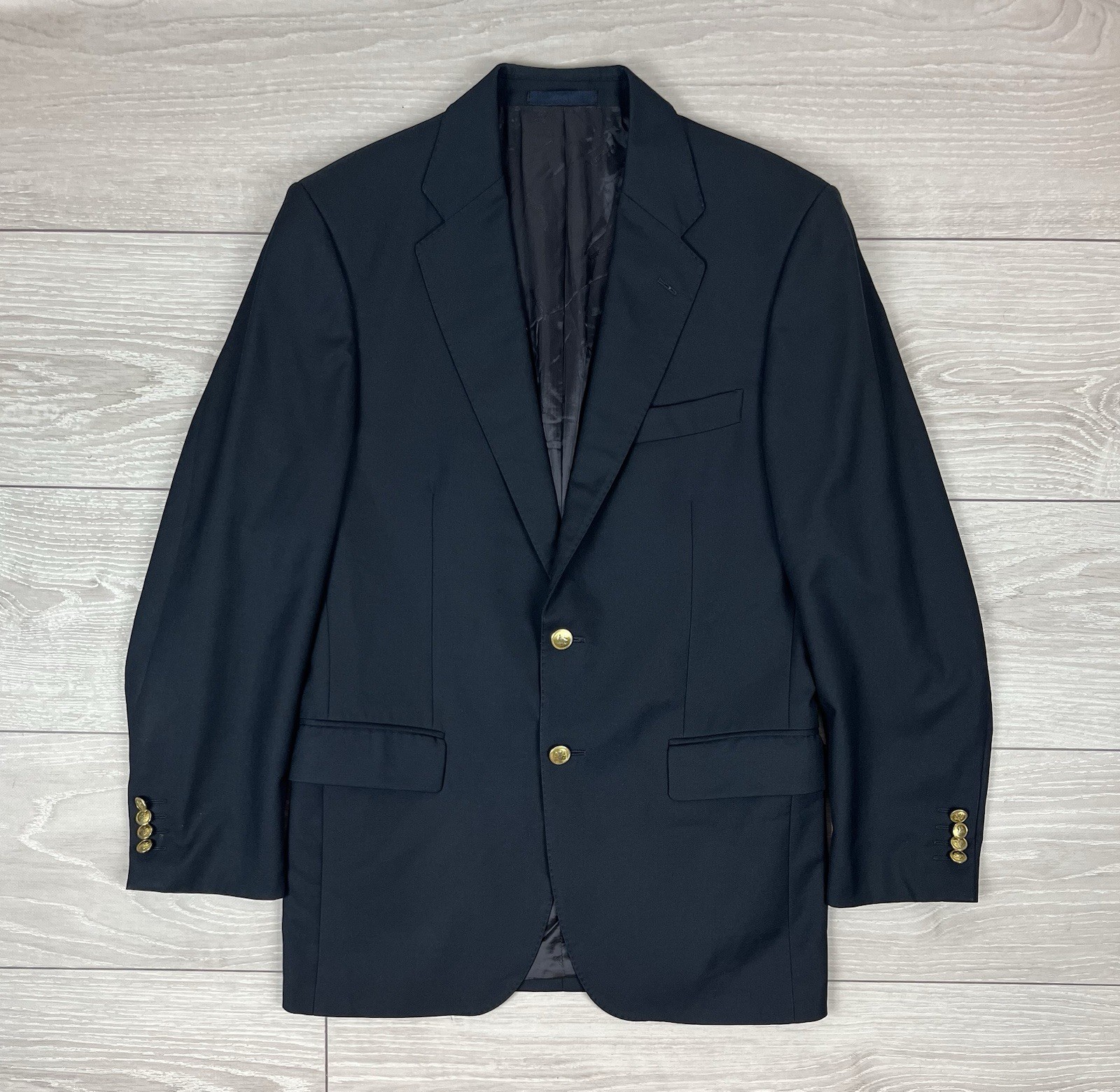 Aquascutum England Vintage Navy Wool Blazer with Gold Buttons Mens 38R
