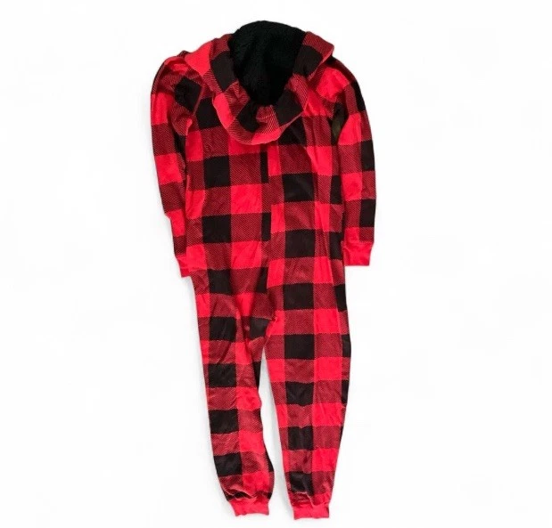 Victoria Secret PINK Black & Red Buffalo Check One Piece Pajamas Sz XS Women’s - Image 2 of 4