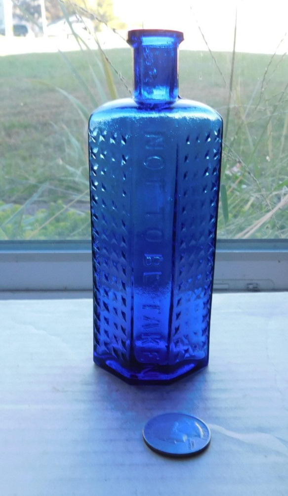 STUNNING BLUE FLAT BACK POISON EMBOSSED, NOT TO BE TAKEN, BASE, 4