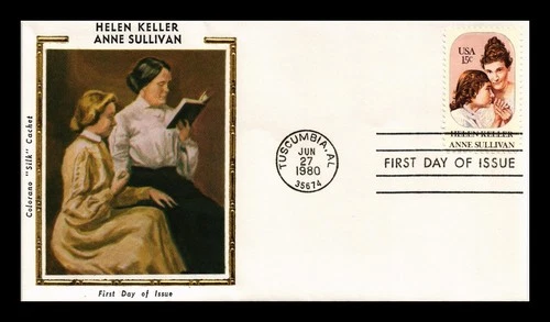 US COVER HELEN KELLER AND ANNE SULLIVAN FDC COLORANO SILK CACHET