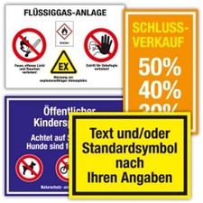 Hinweisschild mit Text, Symbol und/oder Logo nach Angabe, Alu, bis 900x600 mm