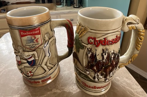 BUDWEISER STEINS 1983 CLYDESDALE Brazil Promo & 1980 Promo 1984 LA Olympics - Picture 1 of 14