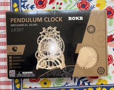 Clock Kit ROKR Pendulum 3D Laser-Cut Mechanical Wooden Gears - New in Sealed Box