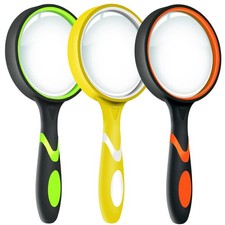 3 Pack Magnifying Glass, 10X Non-Slip Handheld Reading Magnifier for Kids and...