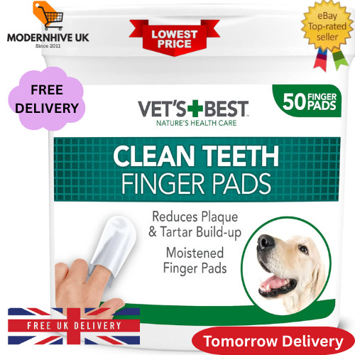 Vet's Best Dental Care Finger Wipes | Reduces Plaque & Freshens Breath | Teeth