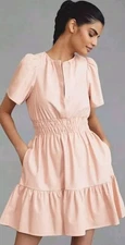 Anthropologie The Somerset Mini Dress Vegan Leather in Blush V-Neck Size XS