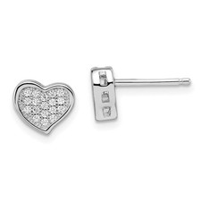 Sterling Silver 36 Stone Micro Cubic Zirconia Heart Post Stud Earrings