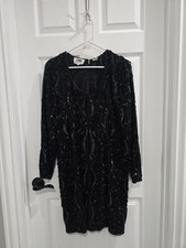 Vintage Niteline 80s Black 100 Silk Sequin Cocktail Party Dress Size 10 EUC