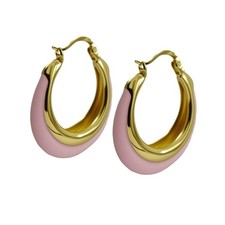 Enamel Hoop Earrings for Women Colorful Pink Enamel Chunky Hoop Earrings 18K ...