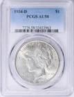 1934-D Peace Silver Dollar $1 *PCGS AU58 Choice About Uncirculated* Blast White