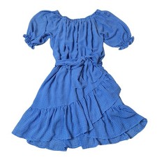 Anthropologie The Impeccable Pig Blue Gingham Women's Lined Dress w/ Waist Tie S