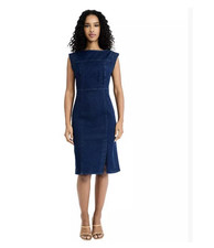 NWT Donna Morgan Women's Sleeveless Dark Wash Denim Sheath Midi Dress Size 8