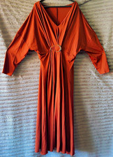 Damen Kleid Midi Orange Gr. M/L V-Ausschnitt ...