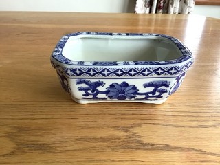 Asian Blue & White Ceramic Bonsai Pot / Dish 7” x 5” x 3”