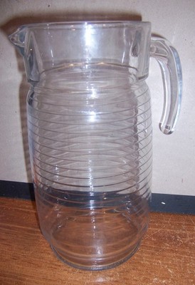 VINTAGE PASABAHCE DORO LARGE HEAVY GLASS INNER RIDGED PITCHER