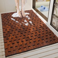 Bath Mat for Luxury Shower, Non-Slip Bamboo Sturdy Waterproof Bathroom Carpet