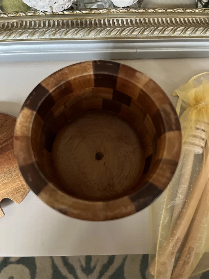 Contenedor de madera estilo ladrillo hecho a mano para café, azúcar, miel, con cucharas Foto 4 de 4