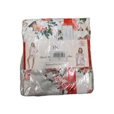 FN by Flora Nikrooz Short Sleeve Notch Collar 2-Piece Pajama Set, Ivory Floral,M