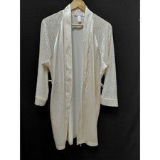 Oscar de la Renta Pink Label Satin Lace Robe Cream Kimono Style Sheer Sleeves