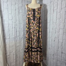 Forever 21 Plus 3X Black Pink Floral Print Sleeveless Corset Tie Maxi Dress