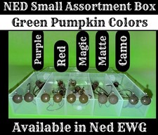 1/8 Ounce Ned Rig Jig Heads kit 1/0 hook EWG 25 total With Box Green Pumpkin Box